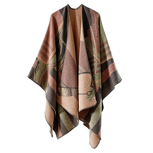 Shawl Wraps for Women, Elegant Knitted Cape Open Front Poncho Scarf Blanket Cardigan Coat for Spring, Autumn, and Winter - color: Pink Black
