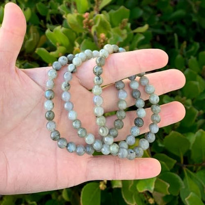 Adabele 1pc Natural Stretch Gemstone Bracelet 6mm (0.24 Inch) Bead 7" 7.5" 8 inch Healing Crystal Quartz Energy Chakra Jewelry Women Birthday Gift - color: Labradorite (light grey), size: 8 inch