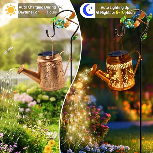 Solar Lights Outdoor Garden Decor, Dragonfly Hanging Watering Can Landscape Lights Waterproof Yard Decorations for Outside Porch Patio Backyard, Gardening Gift for Mom Grandma Women Birthday - style: Dragonfly