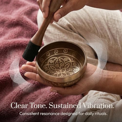 Silent Mind Tibetan Singing Bowl Set – Easy to Play & Beginner Friendly Meditation Bowl with Cushion & Mallet | Stress Relief & Mindfulness | Gift-Ready - color: Cosmic Gold, size: Without Case