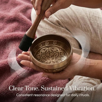 Silent Mind Tibetan Singing Bowl Set – Easy to Play & Beginner Friendly Meditation Bowl with Cushion, Mallet & Case | Stress Relief & Mindfulness | Gift-Ready - color: Cosmic Gold, size: With Case