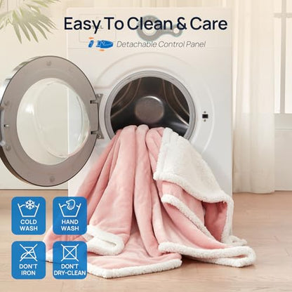 Westinghouse Electric Snuggle Throw Blankets with Foot Pocket, Wearable Heated Blanket with Sleeves, 6 Heating Levels & 2 to 10 Hours Heating Time Settings, 50 * 70"+18", Pink - color: Pink&ivory, size: 70*50" Heated Snuggle Blanket