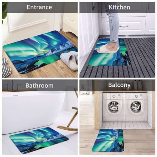 Northern Lights Print Flannel Anti-Slip Mat 16x24in Polyester Floor Covering, Full Single-Side Printed - color: Northern Lights