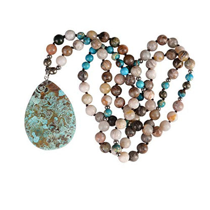 YGLINE Chakra 108 Mala Beads Bracelet Real Healing Gemstone Yoga Meditation Hand Knotted Mala Prayer Bead Necklace - color: Pendant style 2