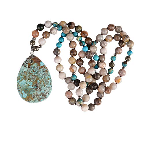 YGLINE Chakra 108 Mala Beads Bracelet Real Healing Gemstone Yoga Meditation Hand Knotted Mala Prayer Bead Necklace - color: Pendant style 2
