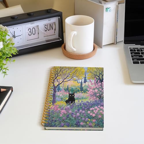 Garden Floral Black Cat Spiral Notebook, Black Cat Gifts Journal, Cats Lovers Mom Lady Gifts Journal Notebook, 5.5x8.3 Inch - color: Style03