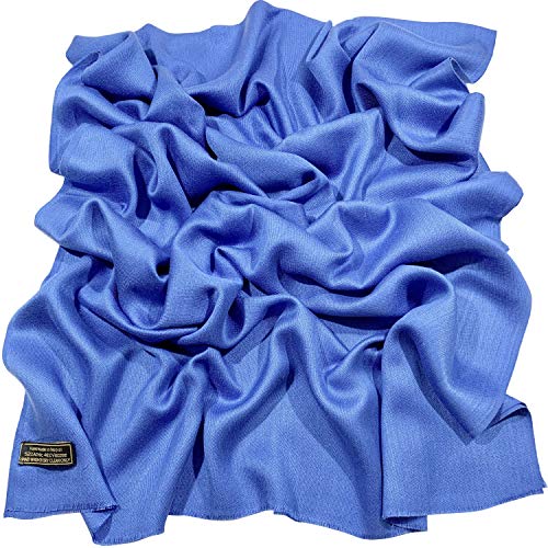 CJ Apparel Solid Color Fringe Design Fringe Shawl Scarf Wrap Stole Throw Head Wrap Pashmina Gift Hand Made in Nepal New - color: Blue Fc1009
