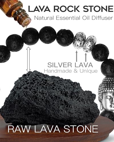 Men’s Beaded Bracelet Natural Stone – Adjustable Lava Rock Bracelet for Men, Handmade Stretch Bracelet, Minimalist Jewelry Gift for Him Husband Boyfriend