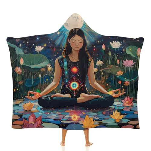 Seven Chakra Yoga Meditation Wearable Blanket Warm Cozy Throw Blanket Oversized Hooded Cape for Men Women - size: 60"x80"