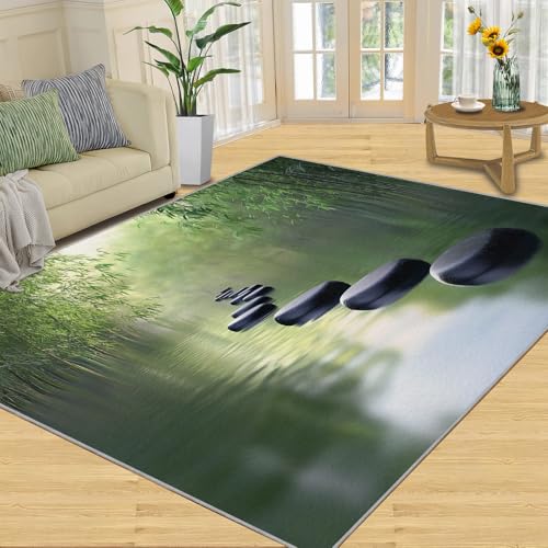 Stone Zen Rug, Bamboo Forest Design Area Rug - 2x5 Washable & Non Slip Japanese Oriental Rugs for Meditation Room, Soft Noise Reduction Indoor Carpet Peaceful & Natural Decor Floor Mats - color: Bamboo Forest Stone Zen, size: 2' W x 5' L