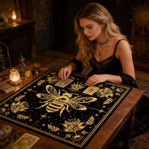 Tarot Altar Cloth Evil Eye and Bee Print Card Table Tablecloth Celestial Mushroom Tablecloth with Tarot Bag for Reading Rituals Crystals Spiritual Divination Witchcraft Supplies - color: Evil Eye and Bee