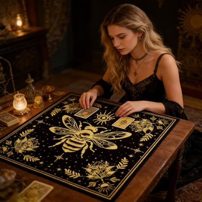 Tarot Altar Cloth Evil Eye and Bee Print Card Table Tablecloth Celestial Mushroom Tablecloth with Tarot Bag for Reading Rituals Crystals Spiritual Divination Witchcraft Supplies - color: Evil Eye and Bee