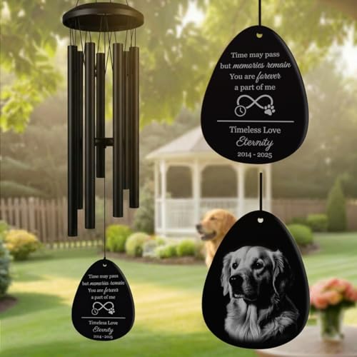 Personalized Sympathy Gift for Loss of Dog, Cat– Custom Pet Memorial Wind Chimes - Laser Engraved with Your Pet's Photo & Name – in Loving Memory, Outdoor Garden Decor - size: Pet Wind Chimes