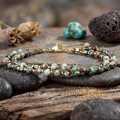 Farfume Beaded Bracelets for Women, Chakra Crystal 4mm Beads Gemstone Natural Stone Bead Spiritual Jewelry Gifts for Women - color: African Turquoise-Transformation & Growth