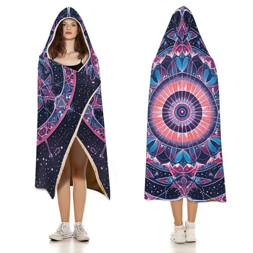 Wearable Blanket for Adults Galaxy Mandala Hooded Blanket Throw Blanket Soft Hooded Cloak Shawl Wrap 50x40 Inch