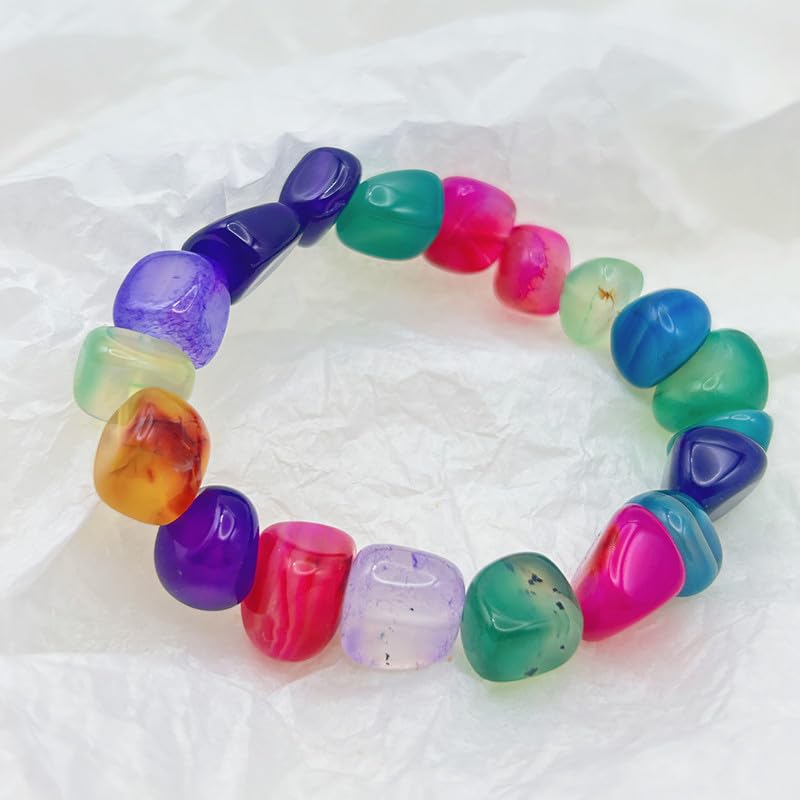 HZHRony Healing Crystal Stone Beads Bracelet Irregular Gemstone Beaded Bracelets For Women and Men Anxiety Relief Yoga Bracelet Jewelry Gifts 7 Inch - color: Rainbow