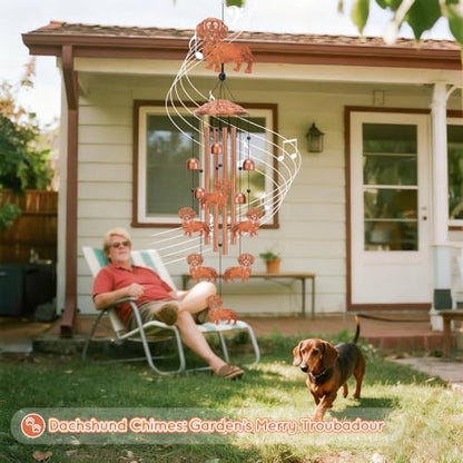 Dachshund Wind Chimes for Outside Metal Windchimes Dachshund Gifts for Women Men Garden Decor for Patio Yard Memorial for Dog Lovers