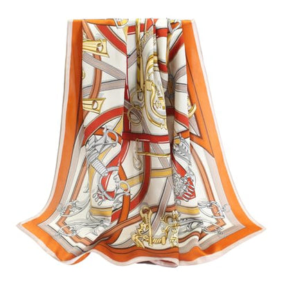 ANDANTINO 100% Pure Mulberry Silk Scarf 35" Large Square Lightweight Headscarf –Women’s Hair Wraps-With Gift Packed - color: Gold&orange