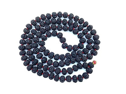 Original Rudraksha Panchmukhi Mala (Black, 9-10mm) for Wearing and Japa Mala (5 Mukhi Mala, 108 Beads Mala Rosary Garland) (Black)