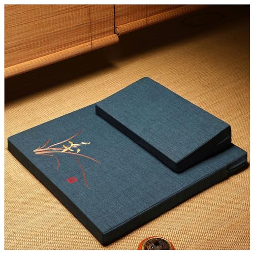 Square Meditation Cushion Mat Set with Washable Cotton Linen Cover, Larger Yoga Mat Bolster Floor Pillows Seating for Adults Meditation Accessories blue-60cm - color: Blue, size: 60cm