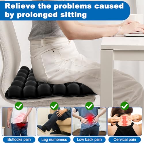 3D Air Cell Inflatable Seat Cushion, 36 Airbags Airplane Seat Cushion for Long Flights, Pressure Relief for Tailbone & Hip Pain, Wheelchair Cushions with Air Pump