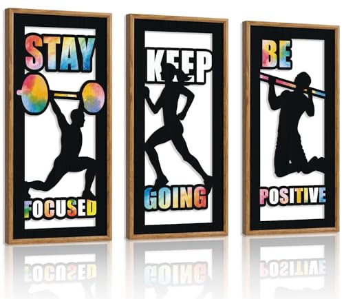 3PCS Motivational Gym Wall Decor, Inspirational Workout Wooden Sign for GYM, Sports Silhouette Wood Hanging Wall Art for Exercise Classroom Workout Room Decoration(8x16Inch) - color: Motivational GYM Wooden Wall Art