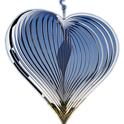 DJUAN Wind Spinner Outdoor Metal Decorations,Silver Heart Wind Spinners for Yard and Garden,Stainless Steel Wind Chimes for Outside Decor,Birthday Gifts for Mom,Mother's Day,Aunt Gifts