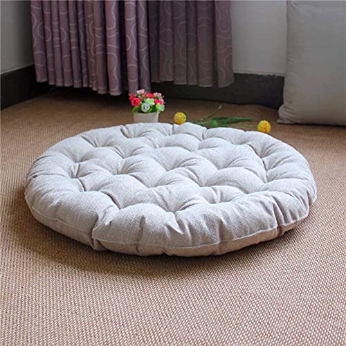Japanese Round Futon,Large Linen Tatami Floor Pillow,Thicken Tufted Cotton Seat Cushion,Solid Color Floor Cushion,Yoga Meditation Cushion Balcony Outdoor(Size:55x55cm(22x22inch),Color:Beige) - color: Beige, size: 55x55cm(22x22inch)