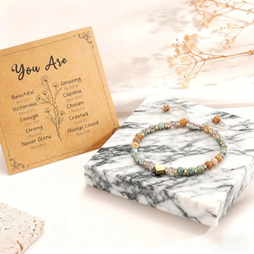 HETICA Inspirational Gifts for Women Birthday Natural Stone Inspirational Bracelet Collection Thinking of You Get Well Soon Card Jewelry Gifts for Women Friend Sister - style: You're Truly