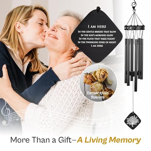 Sympathy Wind Chimes I Tree of Life Wind Chime I Funeral Wind Chimes Sympathy I Bereavement Gift for Loss of Father, Mother, Wife, Husband I Condolence Remembrance Gift I 29" Black - size: B-Black Tree of life