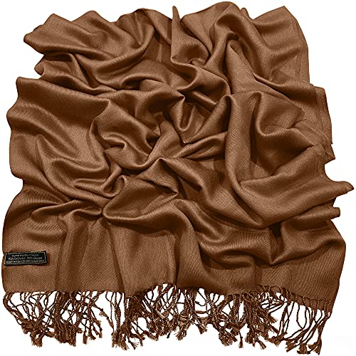 CJ Apparel Solid Color Tassels Design Nepalese Shawl Scarf Wrap Stole Throw Head Wrap Pashmina Gift Hand Made in Nepal New - color: Brown Mix