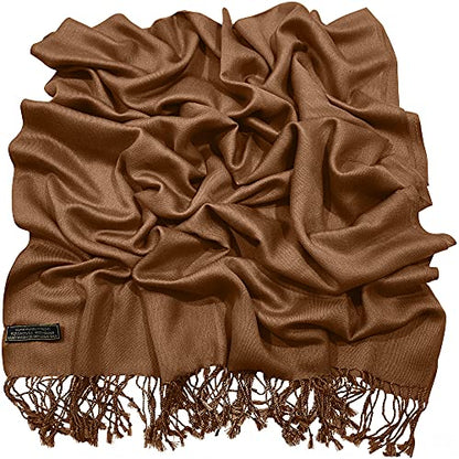 CJ Apparel Solid Color Tassels Design Nepalese Shawl Scarf Wrap Stole Throw Head Wrap Pashmina Gift Hand Made in Nepal New - color: Brown Mix
