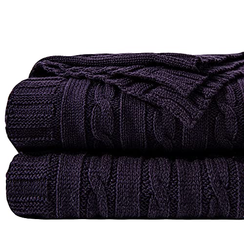 NTBAY 100% Pure Cotton Oversize (60x80) Cable Knit Throw Blanket, Super Soft Warm Knitted Blanket for Bed, Sofa, Chair, Couch - Extra Cozy, Machine Washable, Comfortable Home Decor, Eggplant Purple - color: Eggplant Purple, size: Twin(60"x80")