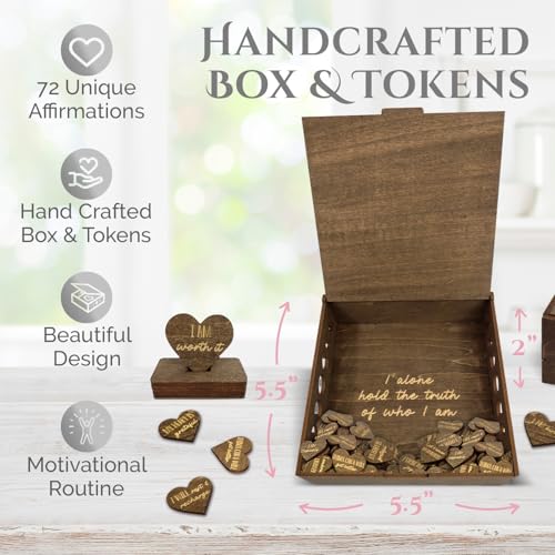 Positive Affirmations Box | Moon Phase Themed Engraved Wood Box with 72 Positive Affirmation Heart Cutouts | Daily Motivational Gift for Women - style: Moon Phases & Affirmations