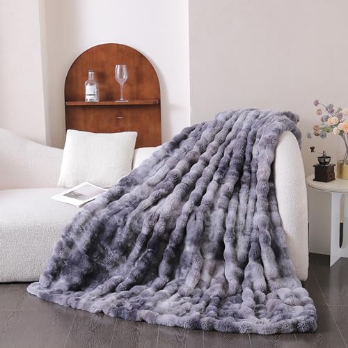 Soft Faux Fur Throw Blanket 50''x60'' Dark Grey Reversible Shaggy Blanket Plush Thick Fluffy Blankets Throws for Bed, Couch, Sofa, Office, Camping - color: E-dark Grey, size: 50''x60''