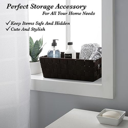 Simplify Extra Long Shelf Woven Strap Tote | Decorative Storage Basket | Built in Handles | Organization | Closet | Bedroom | Bathroom | Nursery | Accessories | Toys | Gifts | 1 Pack | Chocolate