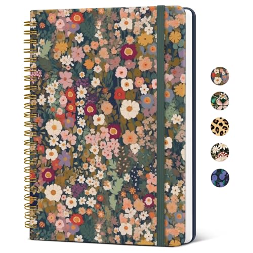 Taja Lined Spiral Journal Notebook for Women, A5 Cute College Ruled Hardcover Notebook for Work & Note Taking, Pretty Journal for Writing, 140 Pages, Flower Garden - color: a-Garden