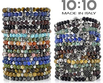 Beaded Bracelet for Men and Women – Natural Gemstone and Stainless Steel – Adjustable, Durable and Elegant – Made in Italy - color: Turquoise - Moonstone