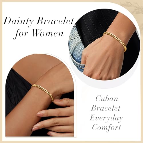 3mm Diamond Classic Tennis Bracelet for Women Dainty, Gold Jesus Cross Bracelets Trendy, 14K Gold Plated Heart/Evil Eye/Pearl/Starfish & Seashell Charm Bracelets for Women Bulk - style: Cuban-Gold