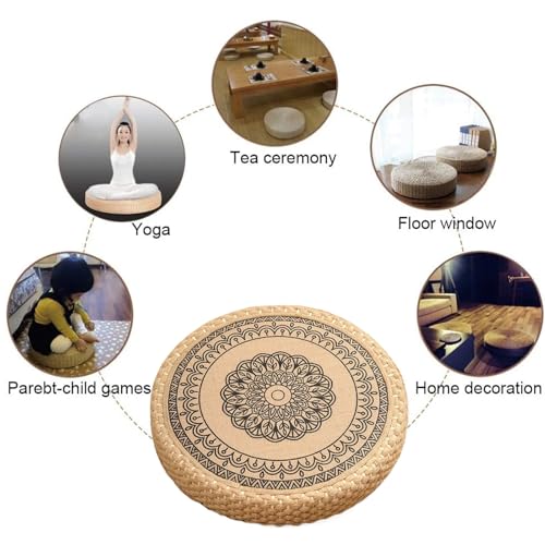 Meditation Cushion - Meditation Floor Pillow | Handwoven Round Floor Cushion Seating | Yoga Pillow for Sitting on Floor | Round Cushion | Stable Soft Seat Pad for Fireplace Yoga Living