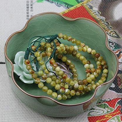 Keleny Natural Gemtone 6mm Round Beads Crystal Adjustable Braided Macrame Tassels Bracelets Unisex - color: Green Seraphinite