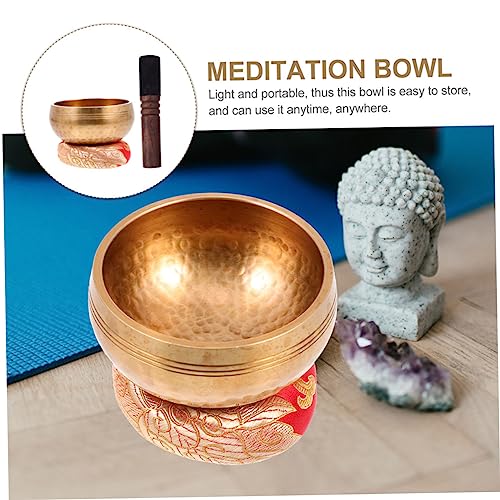 BESPORTBLE 1 Set Buddhism Supply Meditation Sound Bowl with Cushion Mallet Chanting Bowl for Yoga Relaxation Home Decor Prayers