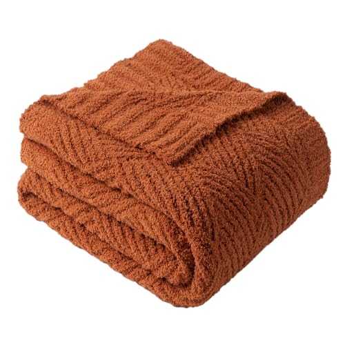Caramel Chenille Throw Blanket for Couch and Bed, Soft Textured Diamond Knit Blanket, Rust Orange Throw for Fall Decor, Decorative Autumn Blankets for Sofa, 50"x60" - color: Caramel