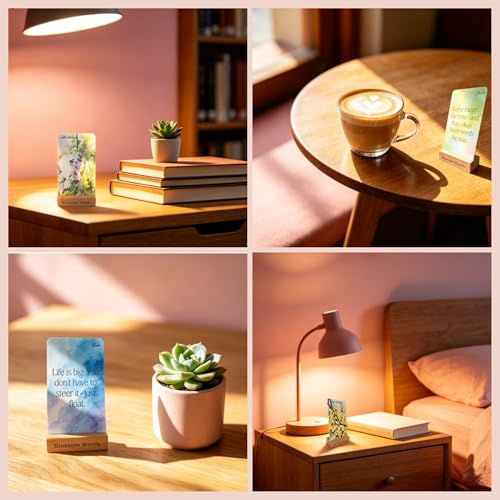 Botanical Affirmation Cards for Women – 64 Floral Self-Love & Healing Cards with Wooden Display Stand – Daily Mindfulness & Emotional Wellness Gift for Women, Best Friend, Sister