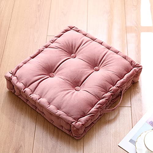 Tufted Velvet Floor Cushion, Square Thick Seating Cushion with Carrying Handle, Yoga Meditation Pillow Tatami Chair Pads, 18"x18"x3.9", Pink - color: S-pink