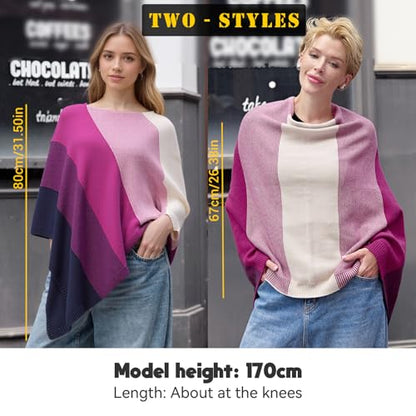 MissShorthair Knit Shawl Wraps for Women Boho Crochet Shawls Cape Open Front Cardigan - color: Purple Gradient Striped