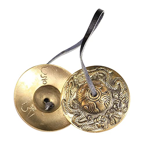 Amagogo Meditation Bell Tibetan Buddhist Hand Bells Tingsha Cymbal Singing Bowls Metal Instrument Compact Design Leather Strap Suitable for Mindfulness Yo, A - color: A