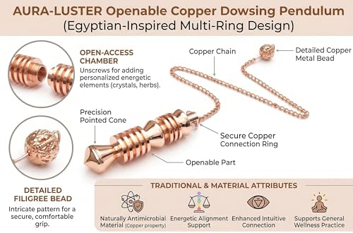 Openable Egyptian Ring Copper Pendulum for Reiki Healing, Dowsing & Chakra Balancing – Divination & Meditation Tool for Energy Cleansing - color: Egyptian Ring Copper Metal Pendulum