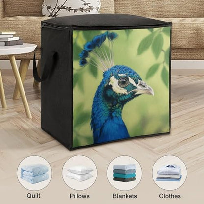 Peacock Head Storage Bag Portable Closet Organizer Storage Bags Quilt Storage Bags with Zippered Breathable Storage Bag with Carry Handles for Blanket Pillow Bedding