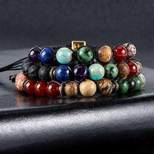 Bivei Chakra Bead Bracelets for Women - 8mm 7 Chakra Bracelet With Real Stones Yoga Gemstone Jewelry 3 Pack - style: #1 Set of 3 Chakras Lotus Bracelets